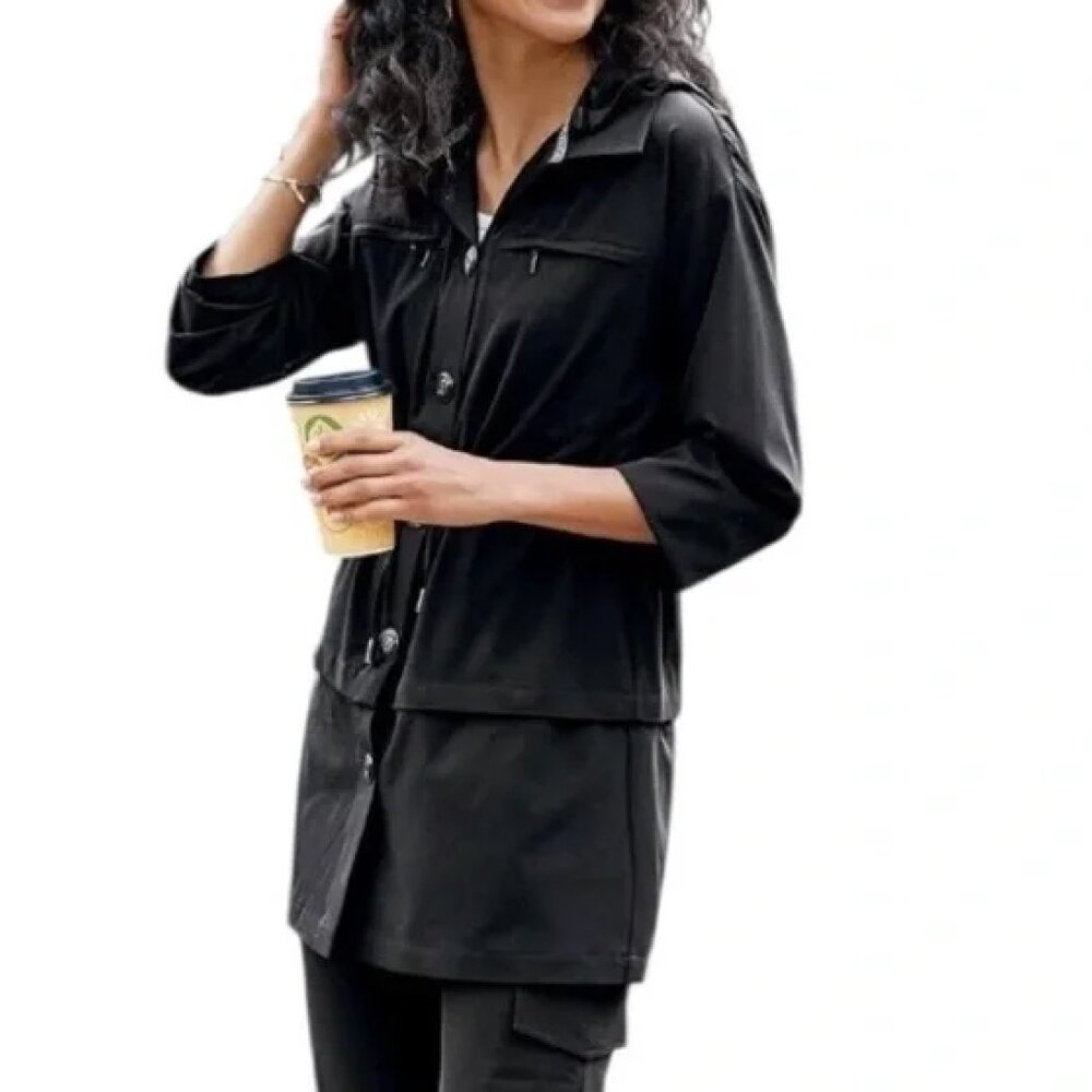 Soft Surroundings Jacket Go Lively Convertible Lightweight Hooded Waist Tie